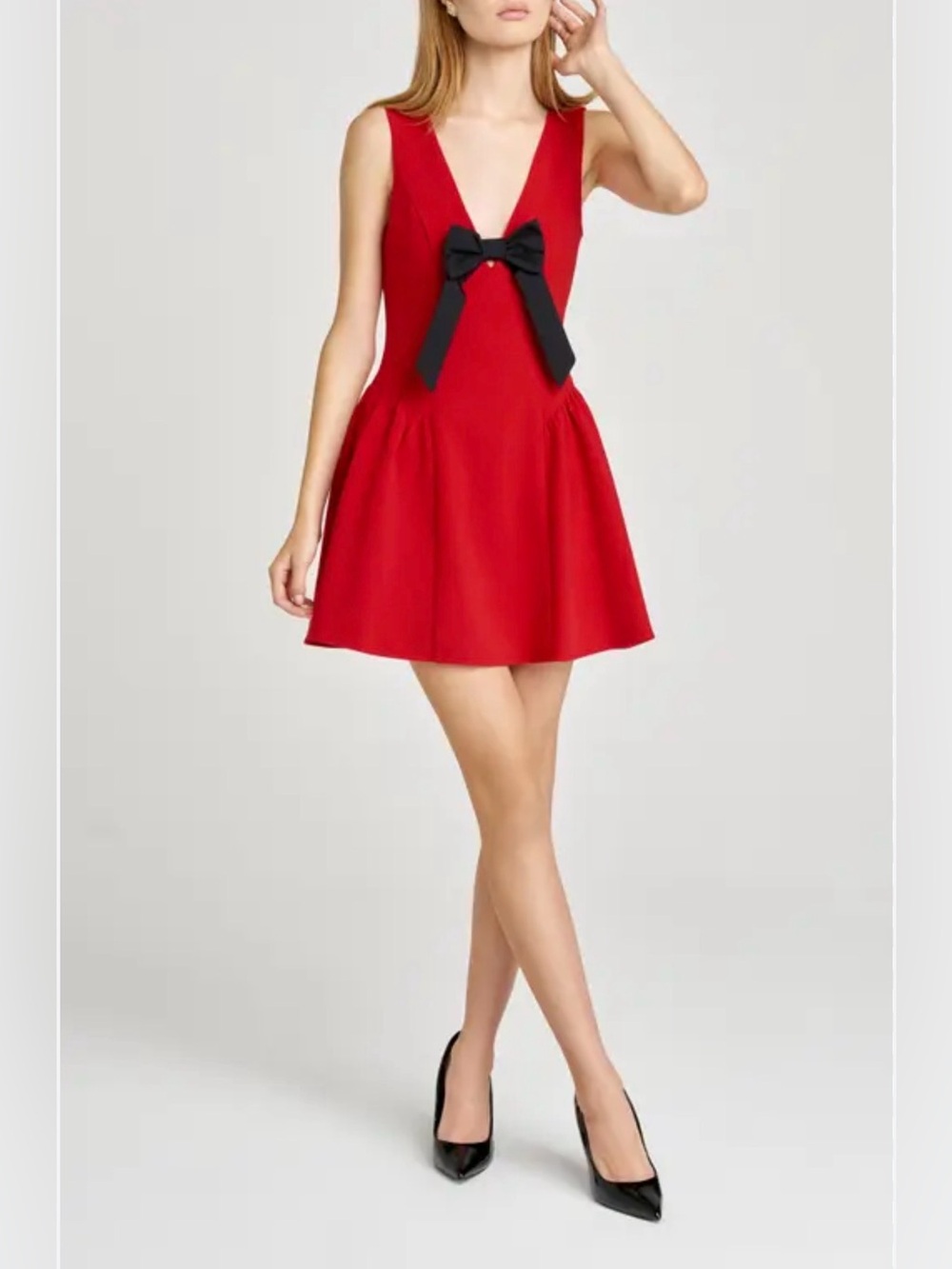 WAYF Ariana Bow Fit & Flare Minidress In Red